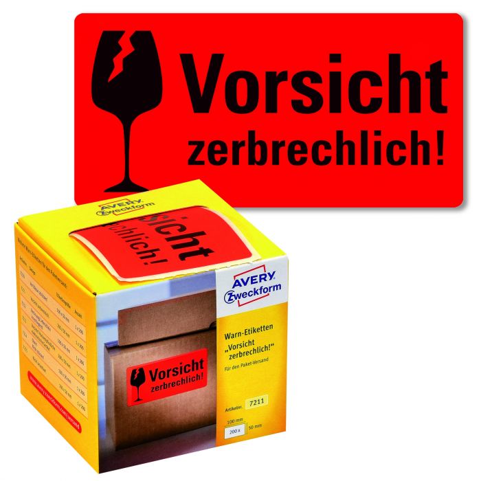 Avery Zweckform Warnetiketten 7211 200 Etiketten Vorsicht Zerbrechlich 100 X 50 Mm Neonrot