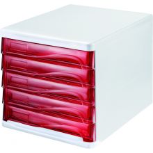 HELIT Schubladenbox 5 Fächer rot transparent